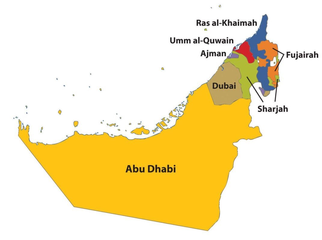 Bản đồ UAE Dubai với 7 tiểu vương