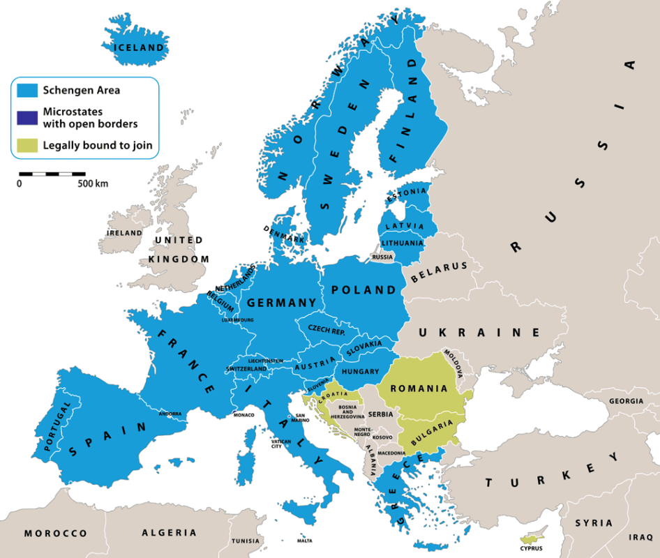 bản đồ các nước trong khối schengen