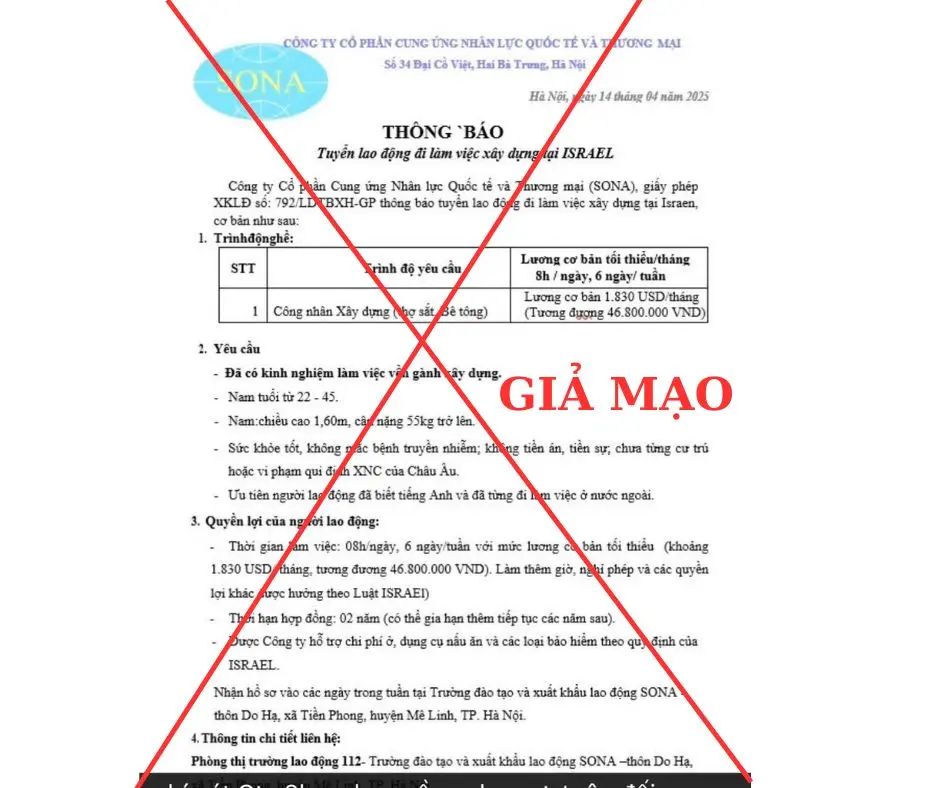 Cảnh báo lừa đảo xuất khẩu lao động Israel: 5 sự thật bạn cần biết! canh bao lua dao xuat khau lao dong israel - xkld israel chưa duoc cap phep chinh thuc (1) (2)