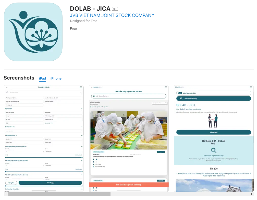 Giao diện tải App DOLAB-JICA trên Appstore của Apple 