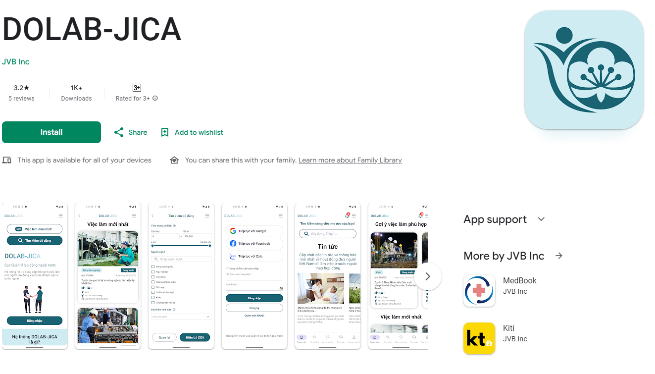 Giao diện tải App DOLAB-JICA trên Google Play store