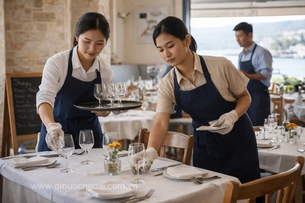 Xuất khẩu lao động Hy Lạp từ A đến Z: Việc làm, chi phí, lương, điều kiện mới nhất 6 Lao động Việt Nam làm việc trong nhà hàng khách sạn tại Hy Lạp