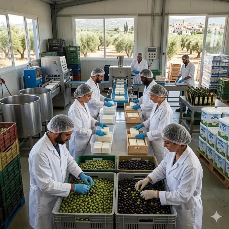 XKLĐ nông nghiệp Hy Lạp Có vất vả không, thu nhập ra sao, ai phù hợp? 20 công nhân tại Hy Lạp đang làm việc trông dây chuyền Sơ chế và hỗ trợ chuỗi nông nghiệp – thực phẩm