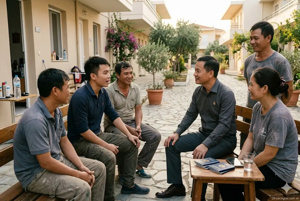 lãnh đạo công ty thăm người lao động đang làm việc tại Hy Lạp