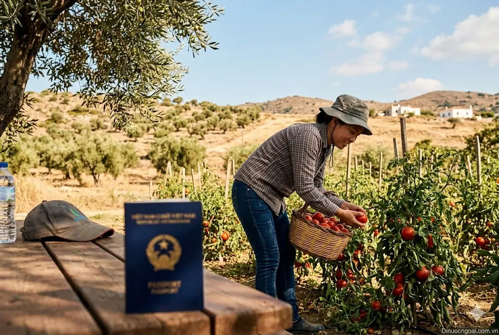 người lao động đang làm việc thực tế trên trang trại tại Hy lạp