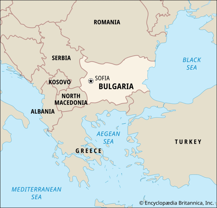 Bản đồ Bulgaria trong khu vực Nam Âu