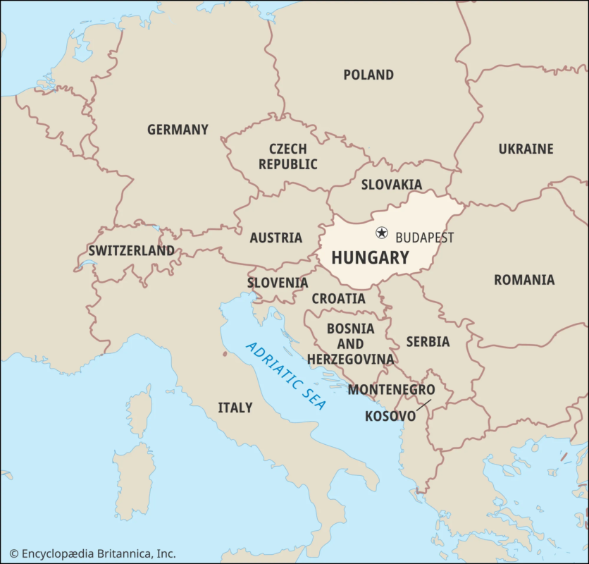 Bản đồ Hungary và biên giới với các nước láng giềng tại Châu Âu
