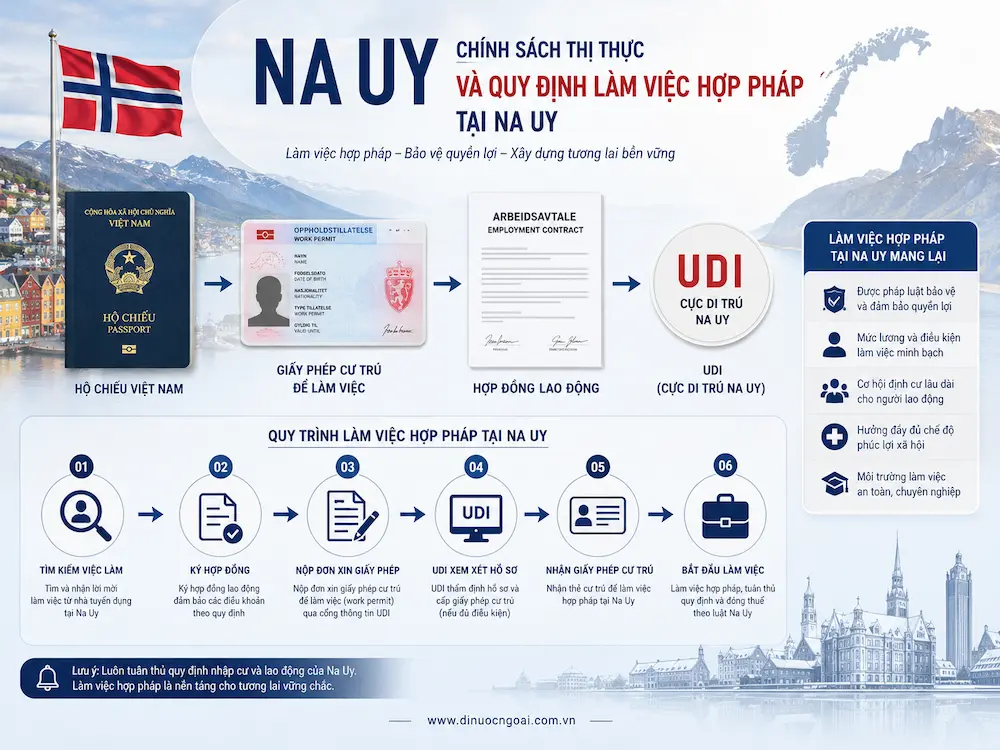 chinh sach thi thuc, quy dinh lam viec tai na uy hop phap