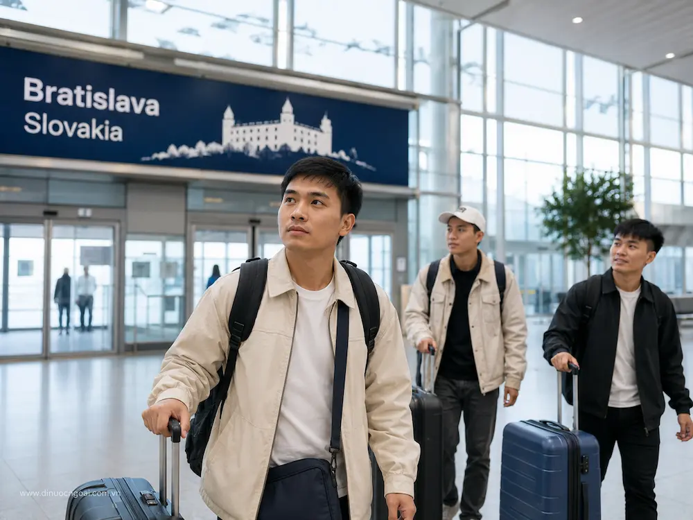 Nguoi lao dong Viet Nam nhap canh xuat khau lao dong Slovakia.
