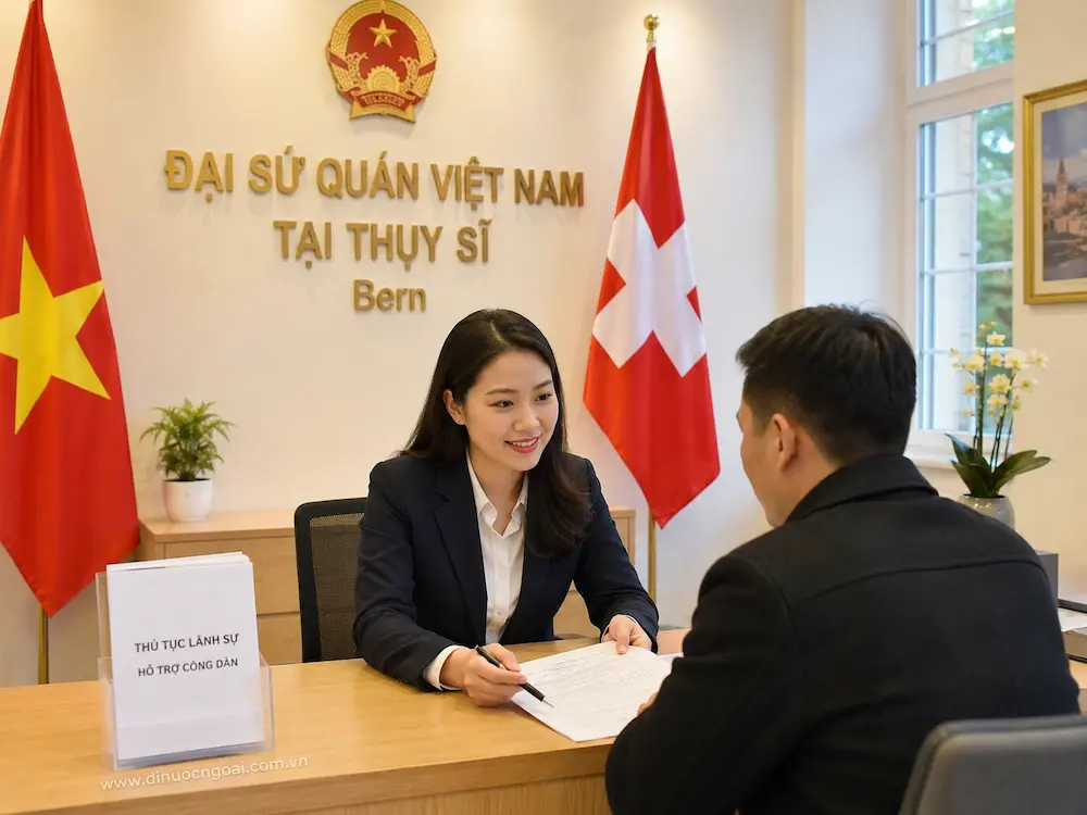 Xuất khẩu lao động Thụy Sĩ từ A-Z: công việc, lương, điều kiện, chi phí và cách chọn công ty XKLĐ Thụy Sĩ uy tín 9 nhan vien dai su quan viet nam tai thuy si ho tro cong dan