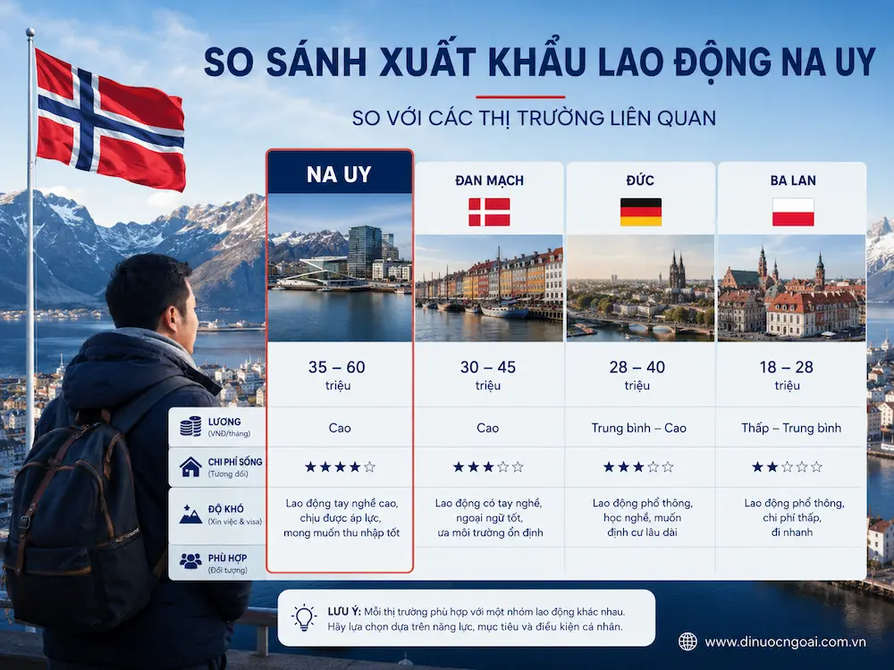so sanh xuat khau lao dong na uy voi các thi truong xkld chau au khac