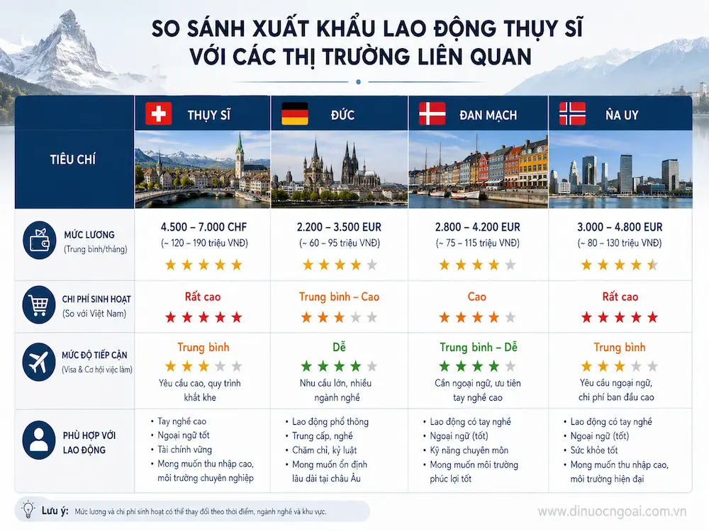 Xuất khẩu lao động Thụy Sĩ từ A-Z: công việc, lương, điều kiện, chi phí và cách chọn công ty XKLĐ Thụy Sĩ uy tín 20 so sanh xuat khau lao dong thuy si voi cac thi truong xkld chau au lien quan