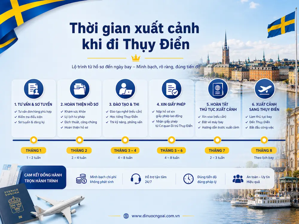 Thời gian xuất cảnh khi đi XKLĐ Thụy Điển